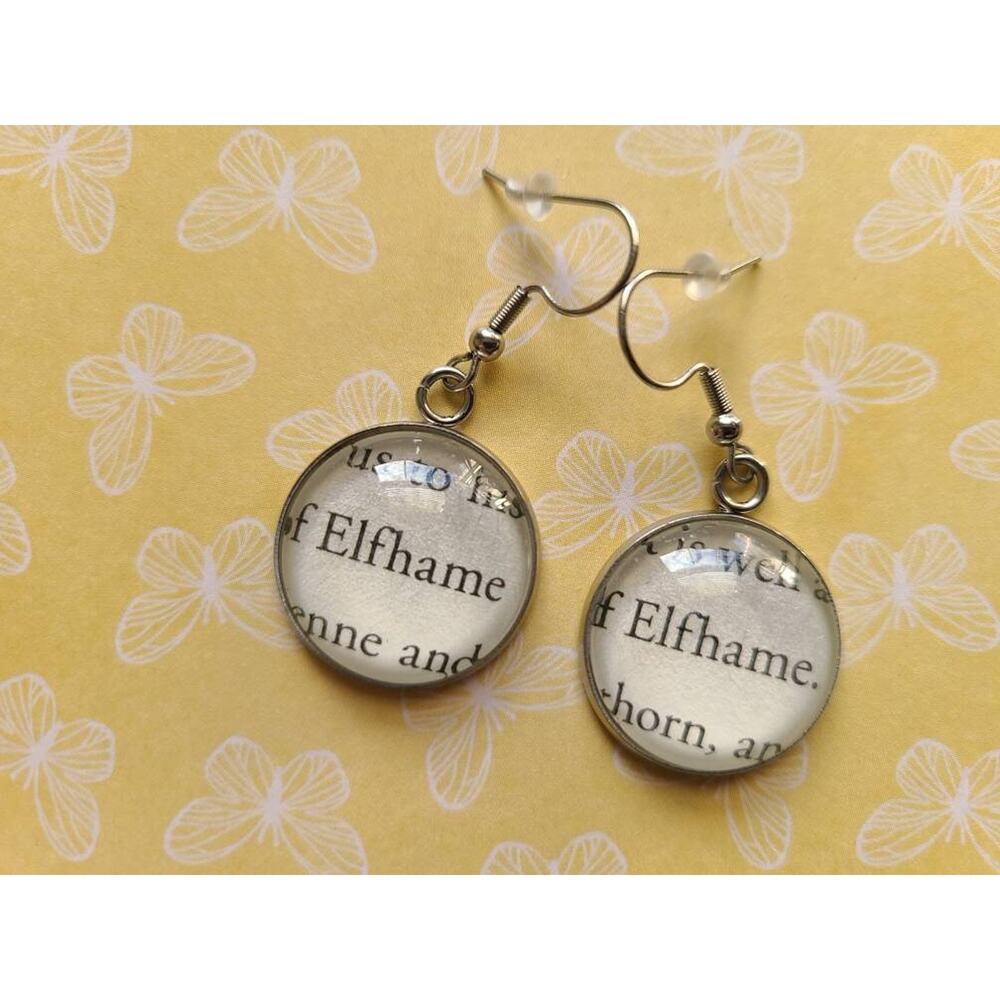 Elfhame pendant earrings made with The Cruel Prince book pages